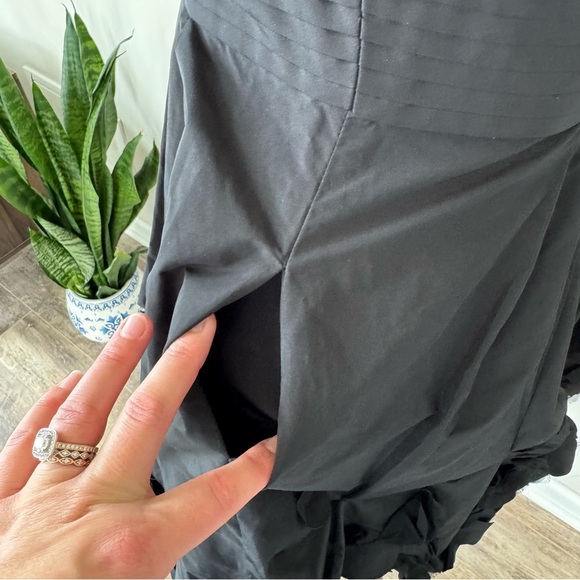 BCBG MAX AZRIA Soft-Shell Sheer ONE-SHOULDER TAFFETA DRESS Floral Hem - Black - Picture 9 of 14